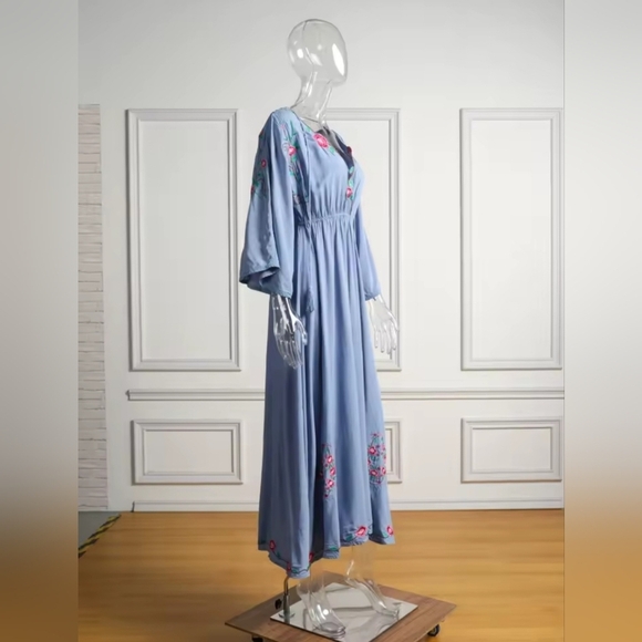 Floral Embroidered Blue Maxi Dress- Reversible - Picture 5 of 16